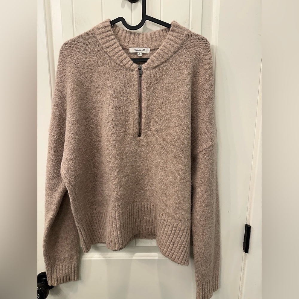 Madewell York Half-Zip Pullover Sweater in Heather Petal Pink, Size M
